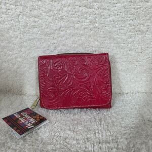 Mexican Handmade Vibrant Red Embossed Trifold Leather Wallet
